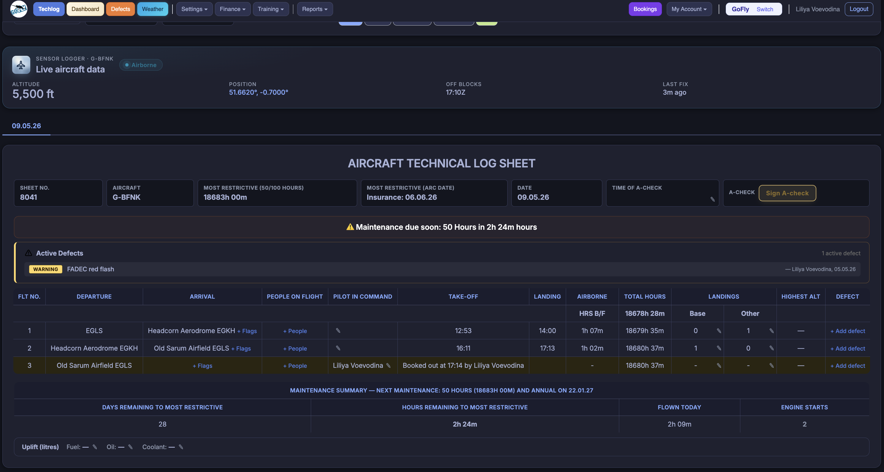 A FLOG Control Panel -dark theme screenshot