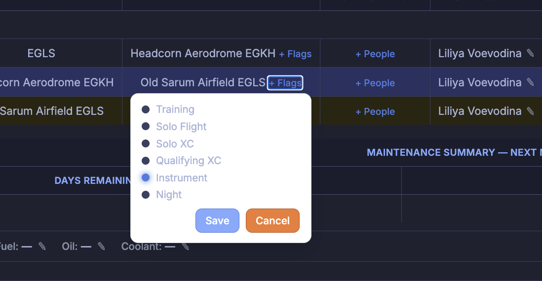 A FLOG Control Panel -dark theme screenshot