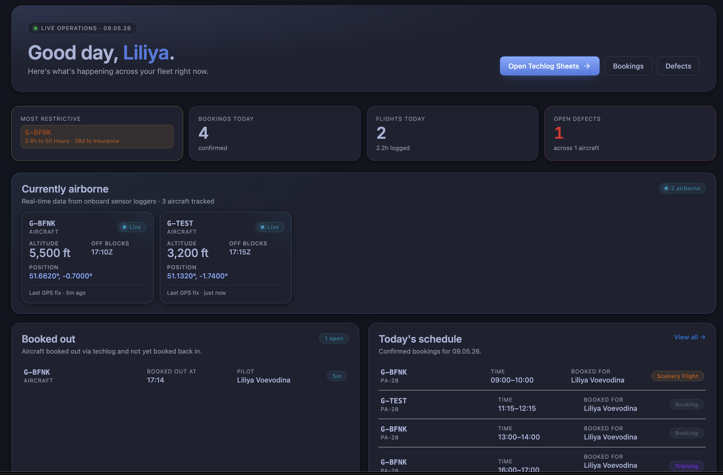 A FLOG Control Panel -dark theme screenshot