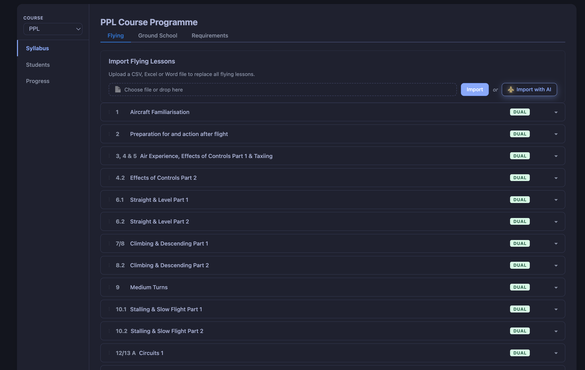 A FLOG Control Panel -dark theme screenshot
