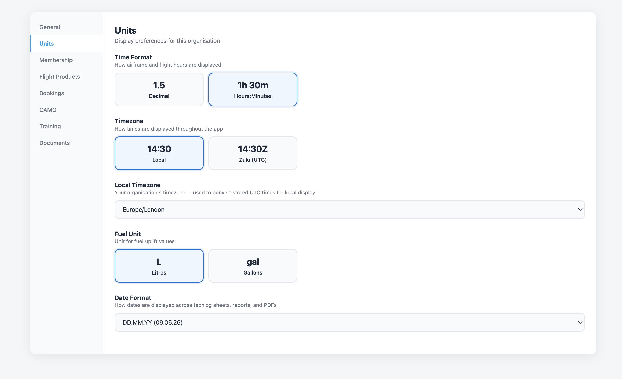 A FLOG Control Panel -light theme screenshot