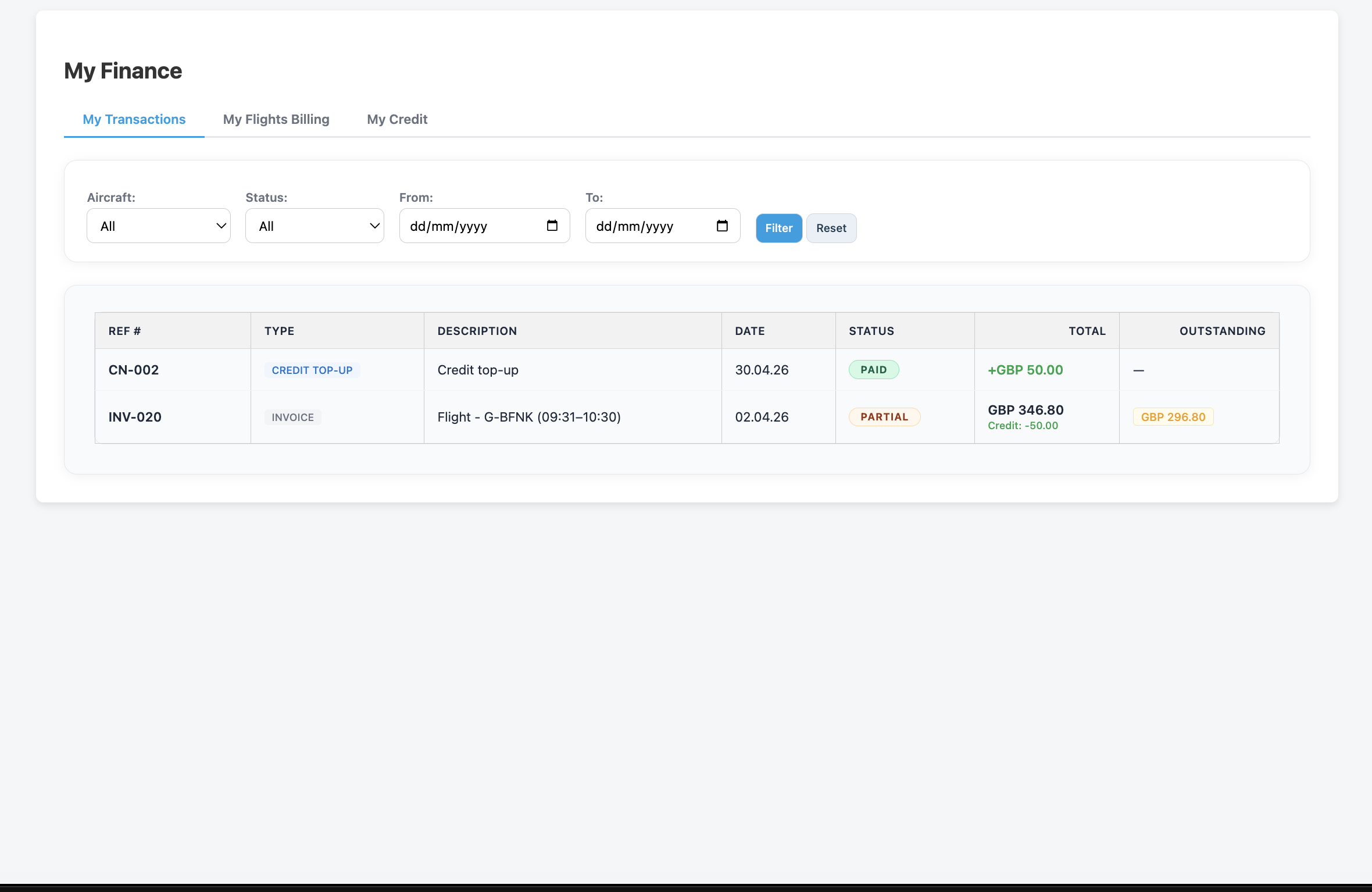 A FLOG Control Panel -light theme screenshot