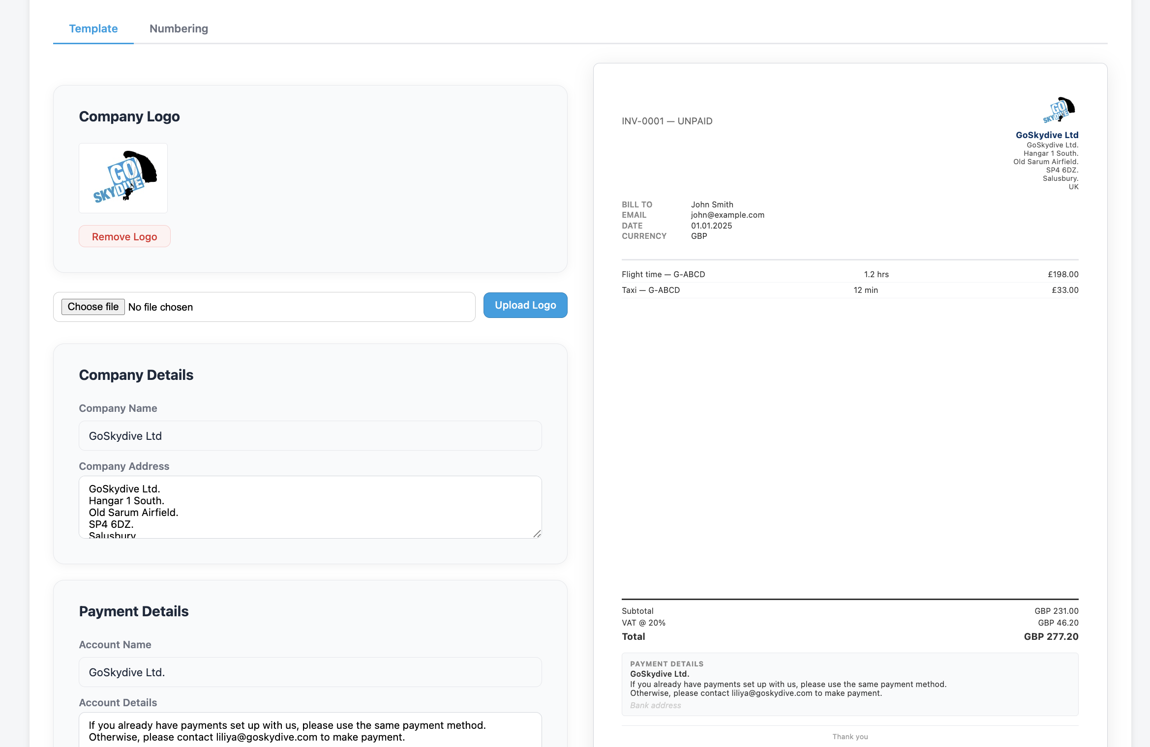 A FLOG Control Panel -light theme screenshot